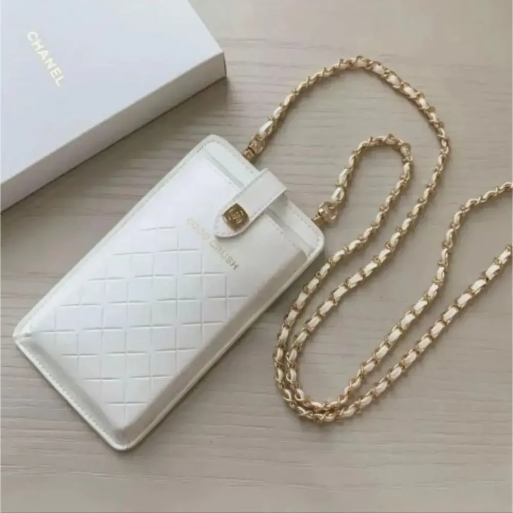 Chanel White Coco Crush Phone Case Crossbody Quilted New